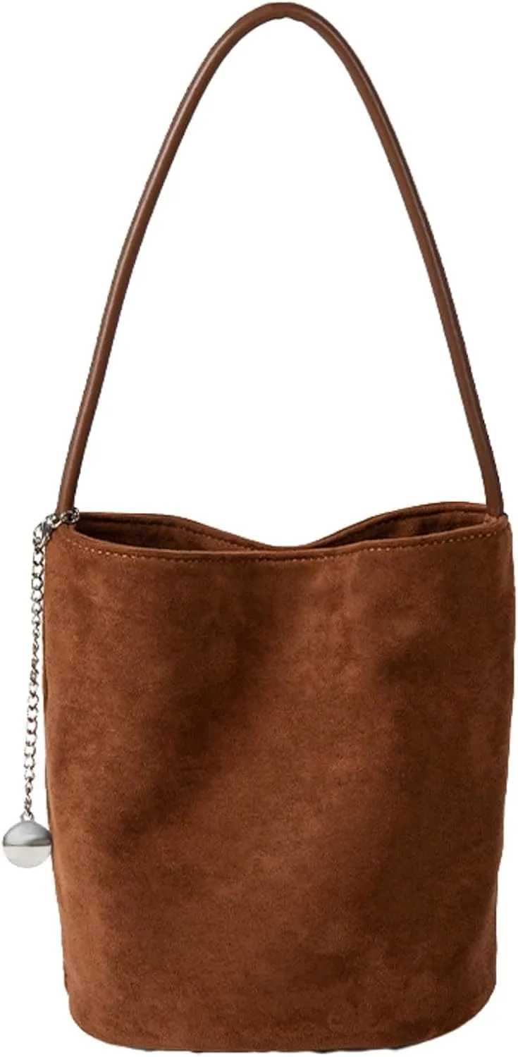 Small Brown Suede Bucket Bag Trendy Suede Handbag for Women Brown Small Slouchy Suede Bucket Purses