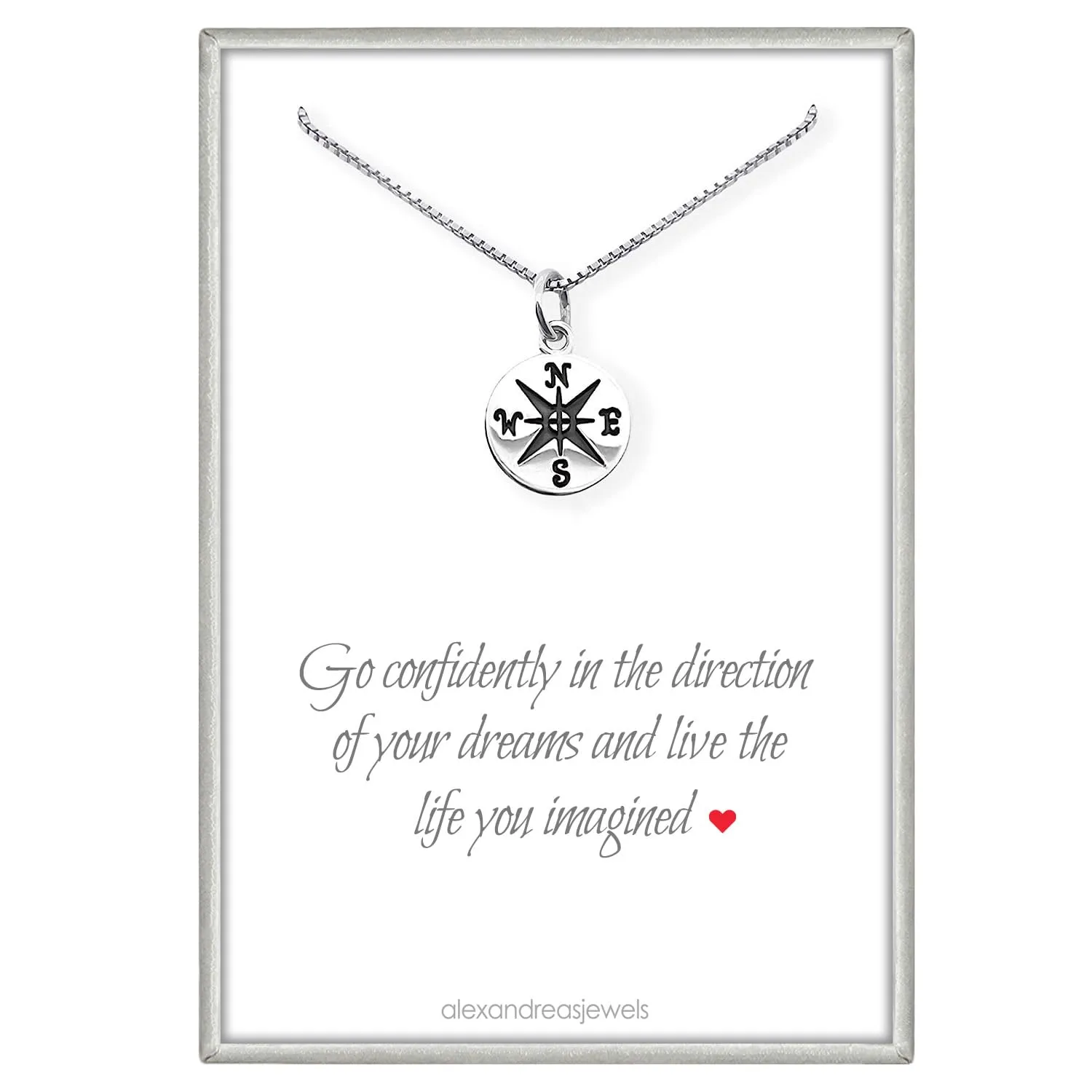 Small Compass Necklace Sterling Silver, Go Confidently in the Direction of Your Dreams, Graduation Gift Necklace, 18 Inches