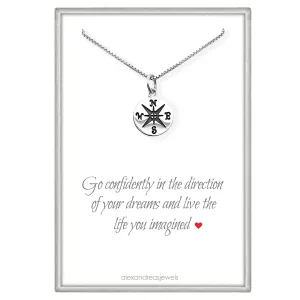 Small Compass Necklace Sterling Silver, Go Confidently in the Direction of Your Dreams, Graduation Gift Necklace, 18 Inches