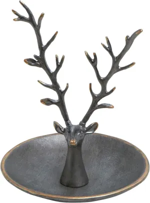 SOFFEE DESIGN Jewelry Tray Ring Dish Holder, Metal Deer Antler Jewelry Stand with Tray Display Organizer, Deer Tree Jewelry Hanger Rack for Hanging Necklaces, Rings, Earrings, Bracelet, Watches