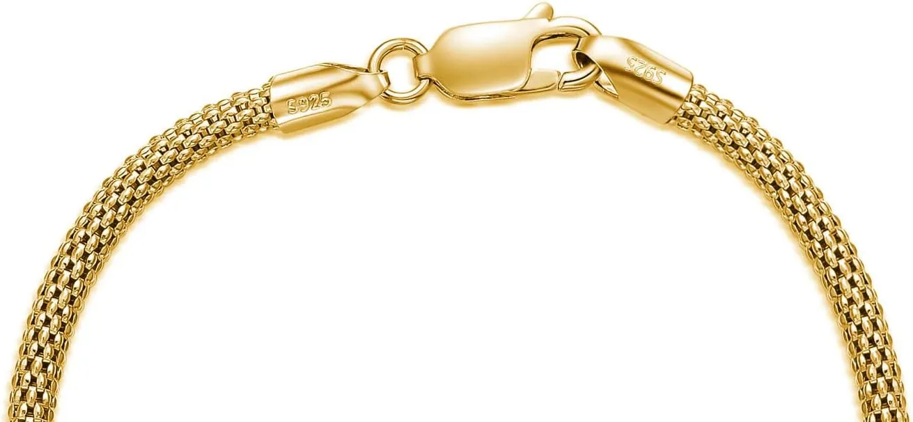 Solid 925 Sterling Silver 2.8MM Mesh Chain Bracelet for Men Women,with Lobster Claw Clasp,Made in Italy 6.5/7/7.5/8 Inch