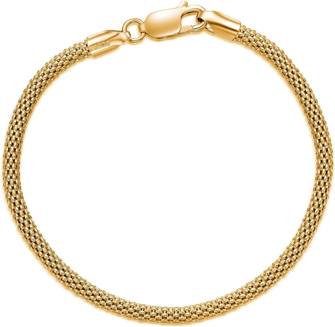 Solid 925 Sterling Silver 2.8MM Mesh Chain Bracelet for Men Women,with Lobster Claw Clasp,Made in Italy 6.5/7/7.5/8 Inch