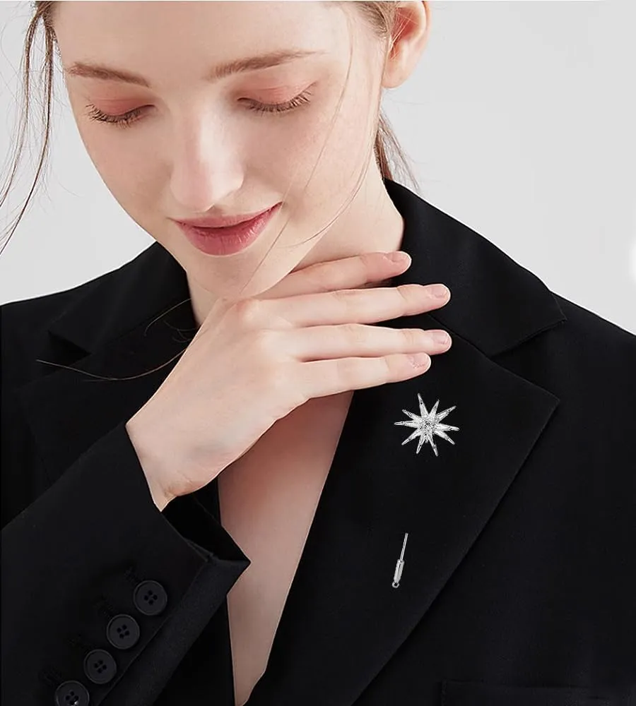 Sparkling Star Brooch for Women Men Cubic Zirconia Crystal Starburst Collar Pin Wedding Dress Brooches Suit Tie Clothing Accessories Corsage Lapel Pin Party Ceremony Dainty Gift Xmas Birthday