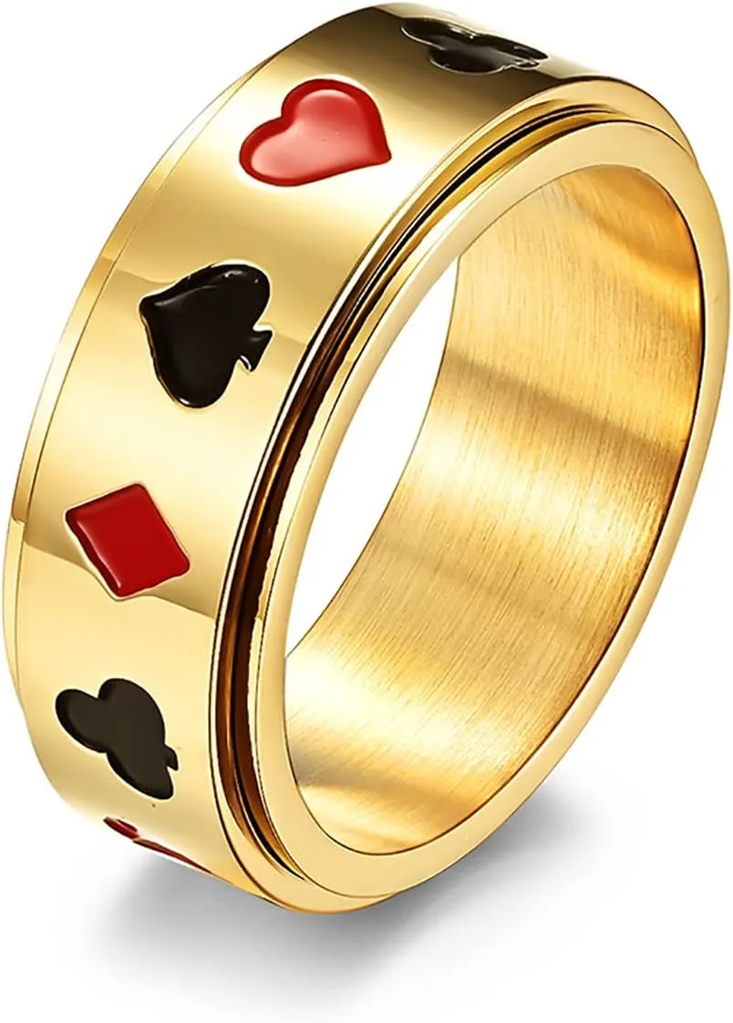 Stainless Steel Ring Of Men Heart A Ring Spade A Ring Titanium Steel Ring Men's Lucky Poker ACE Ring Couple Ring Jewelry