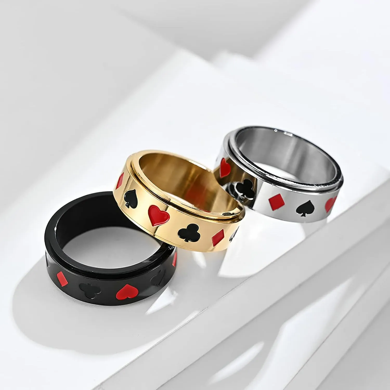 Stainless Steel Ring Of Men Heart A Ring Spade A Ring Titanium Steel Ring Men's Lucky Poker ACE Ring Couple Ring Jewelry
