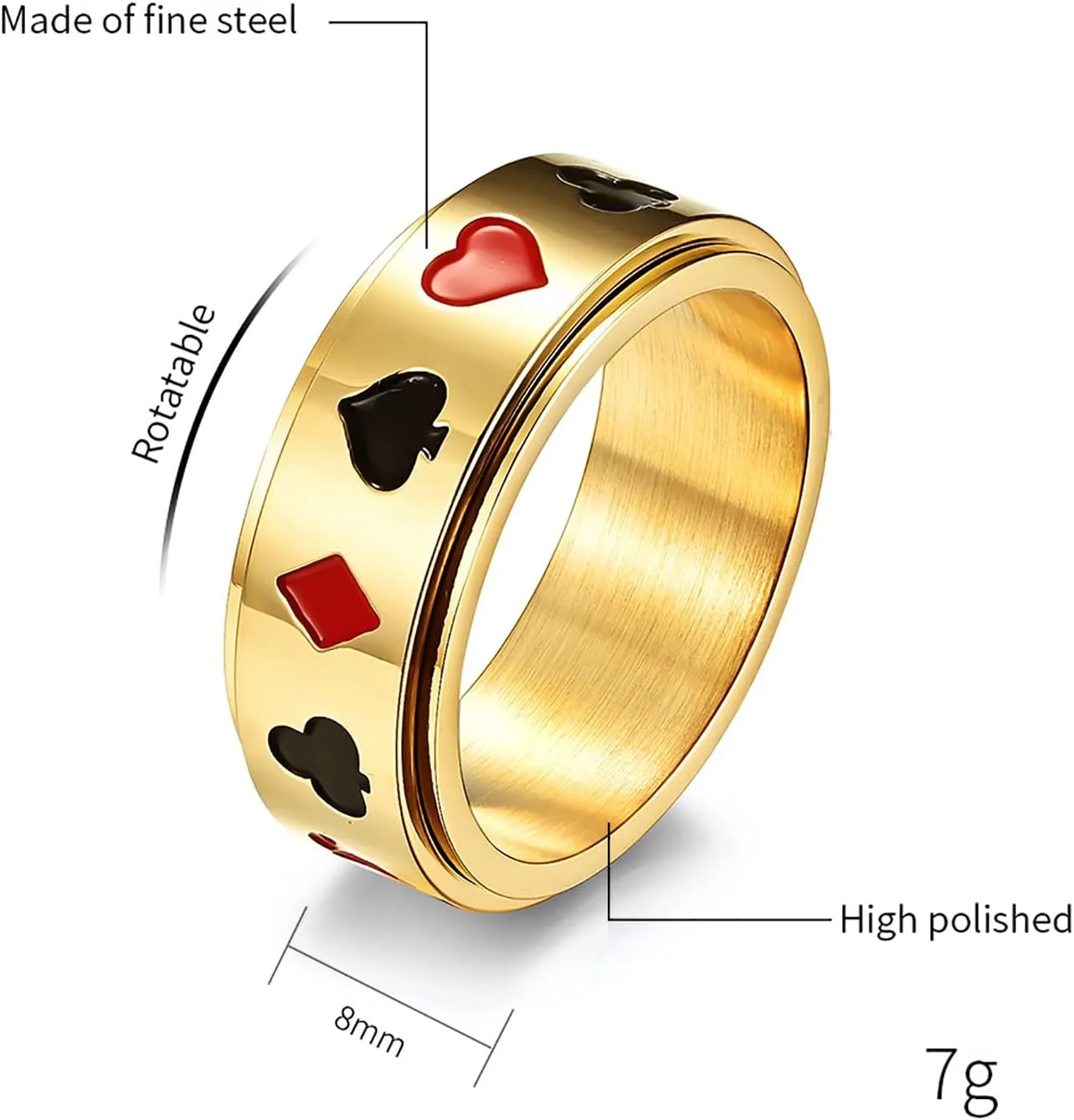 Stainless Steel Ring Of Men Heart A Ring Spade A Ring Titanium Steel Ring Men's Lucky Poker ACE Ring Couple Ring Jewelry