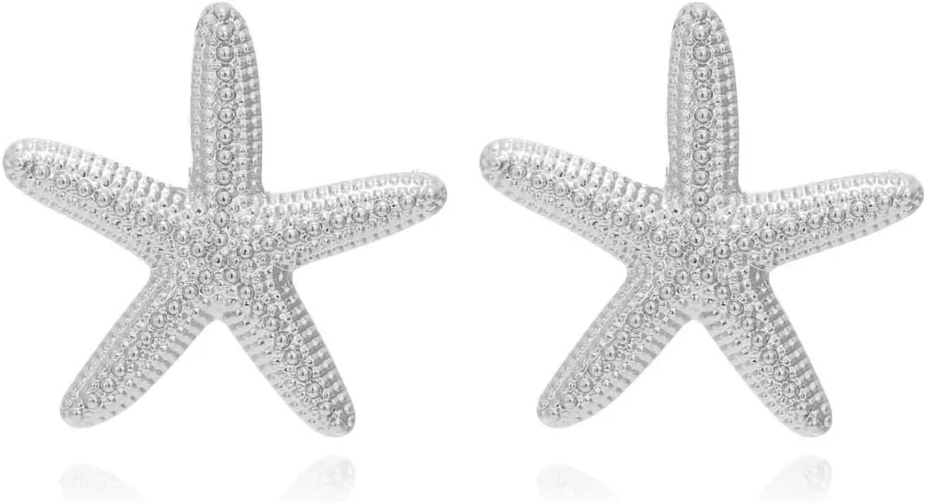 Starfish Earrings Gold Starfish Stud Earring for Women Boho Exaggerated Star Drop Earrings Vintage Seashell Earrings Beach Ocean Mardi Gras Carnival Jewelry