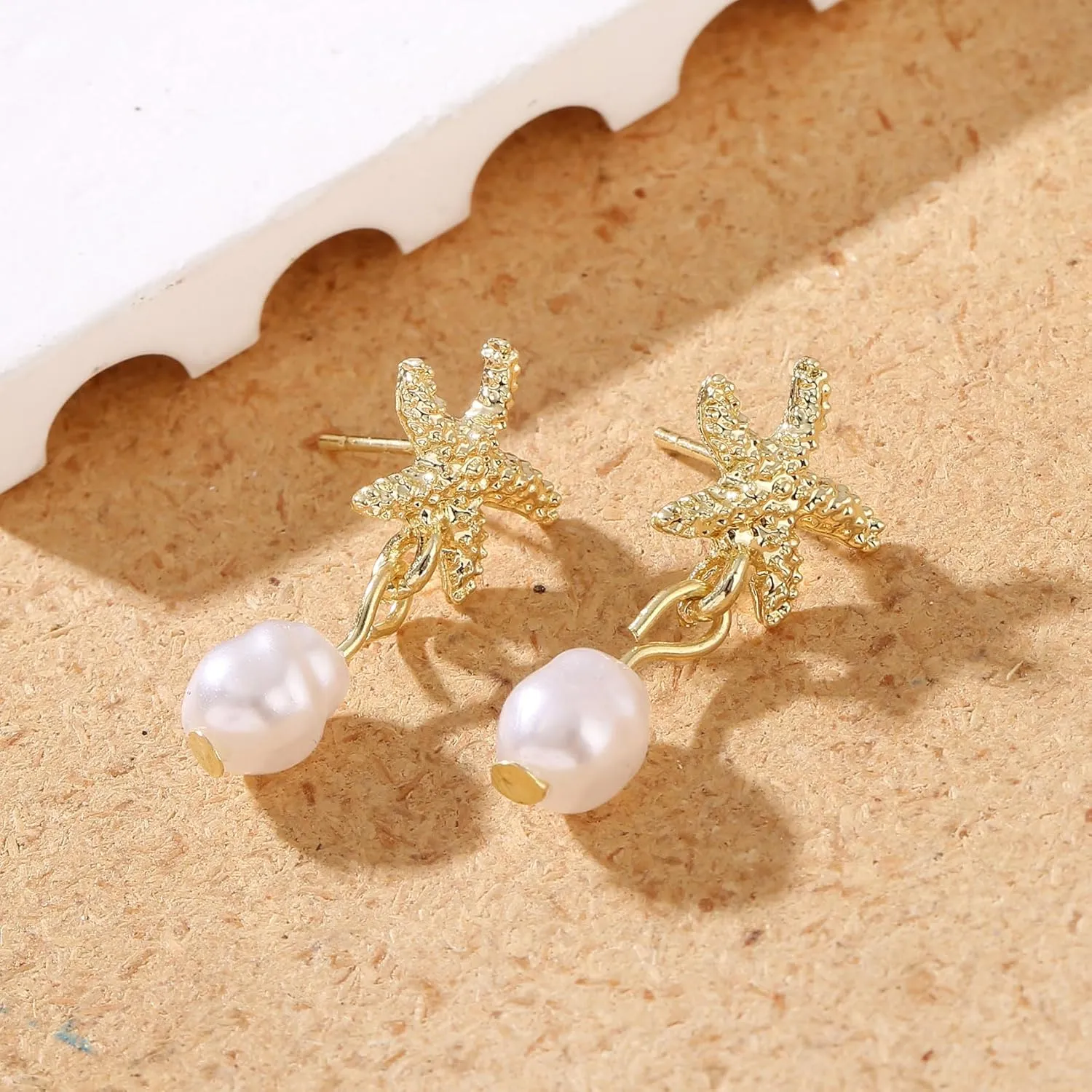 Starfish Shell Stud Earrings for Women Gold Silver Chunky Seashell Drop Dangle Earring Beach Summer Themed Jewelry