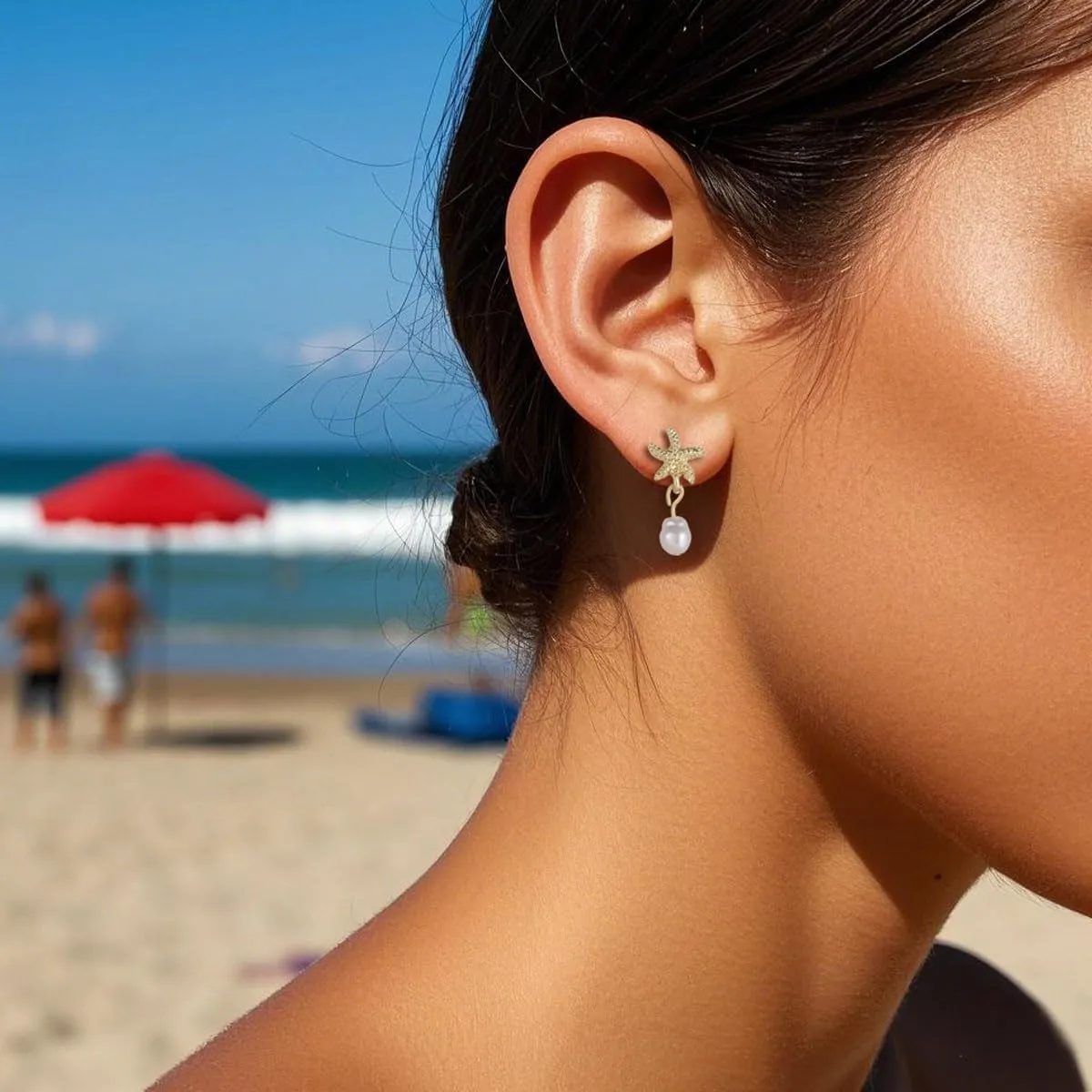 Starfish Shell Stud Earrings for Women Gold Silver Chunky Seashell Drop Dangle Earring Beach Summer Themed Jewelry