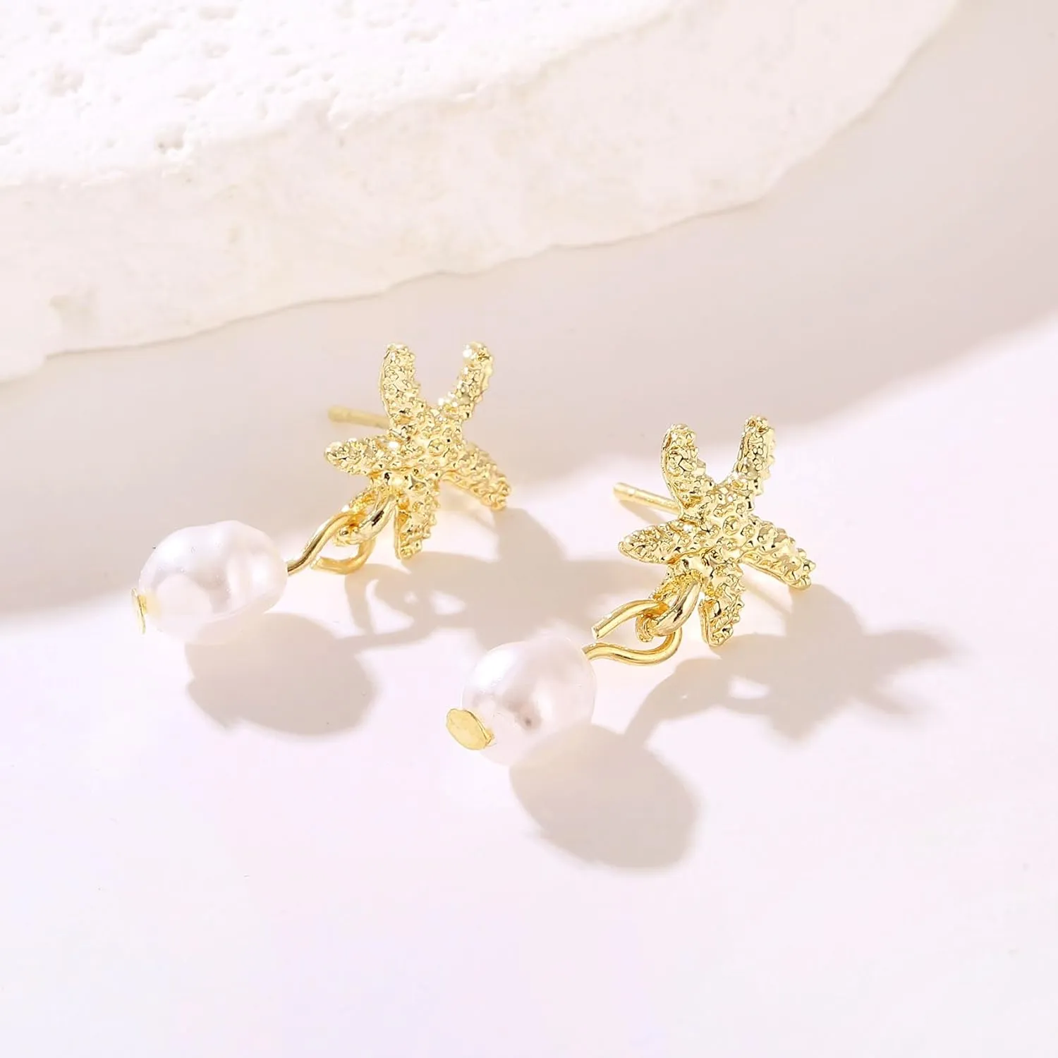 Starfish Shell Stud Earrings for Women Gold Silver Chunky Seashell Drop Dangle Earring Beach Summer Themed Jewelry
