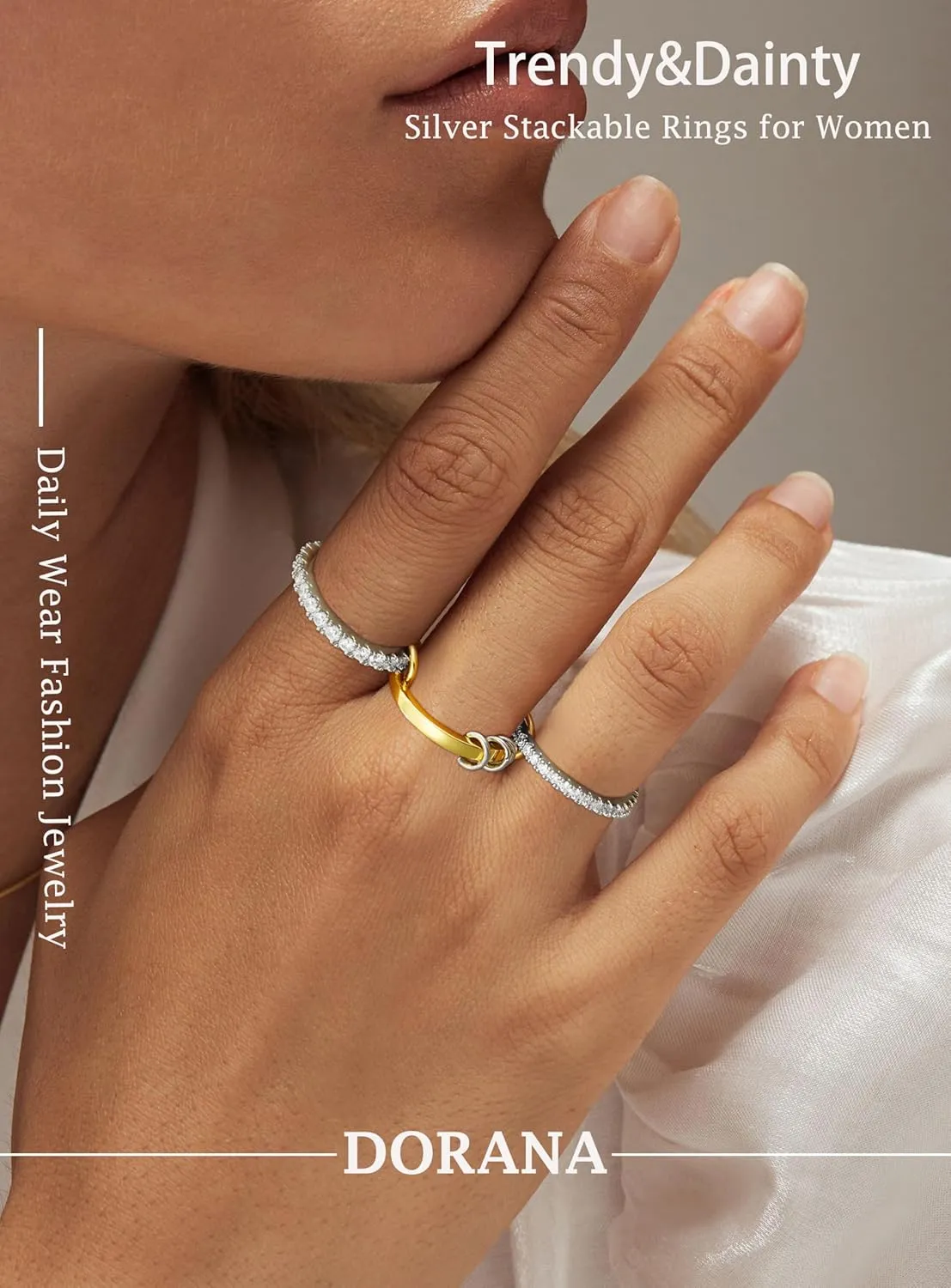 Sterling Silver Interlocked Stackable Rings for Women Mixed Thumb Ring Non Tarnish Multi Link Connected Ring Women Fidget Rings for Anxiety 6-10