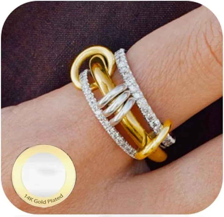 Sterling Silver Interlocked Stackable Rings for Women Mixed Thumb Ring Non Tarnish Multi Link Connected Ring Women Fidget Rings for Anxiety 6-10