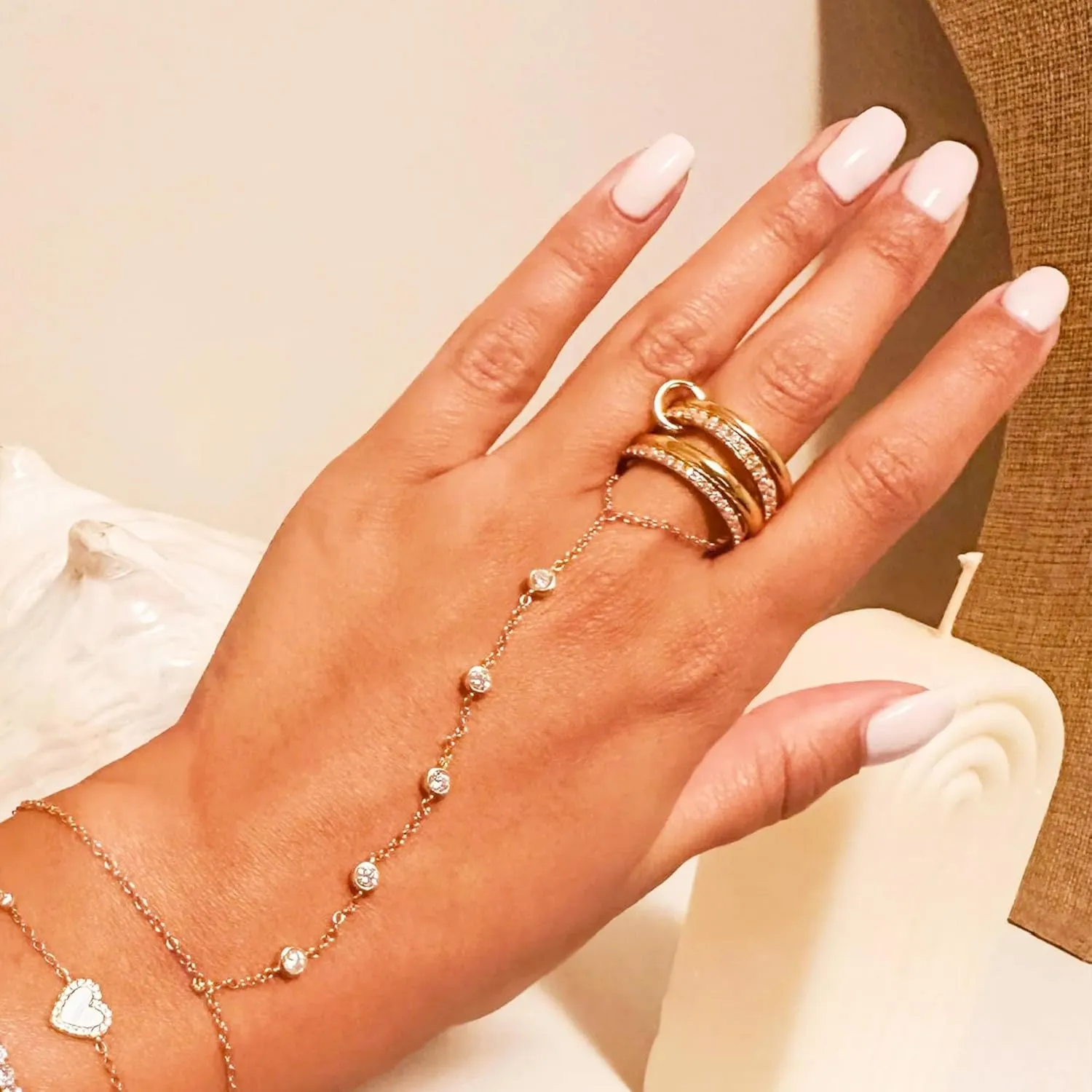Sterling Silver Interlocked Stackable Rings for Women Mixed Thumb Ring Non Tarnish Multi Link Connected Ring Women Fidget Rings for Anxiety 6-10
