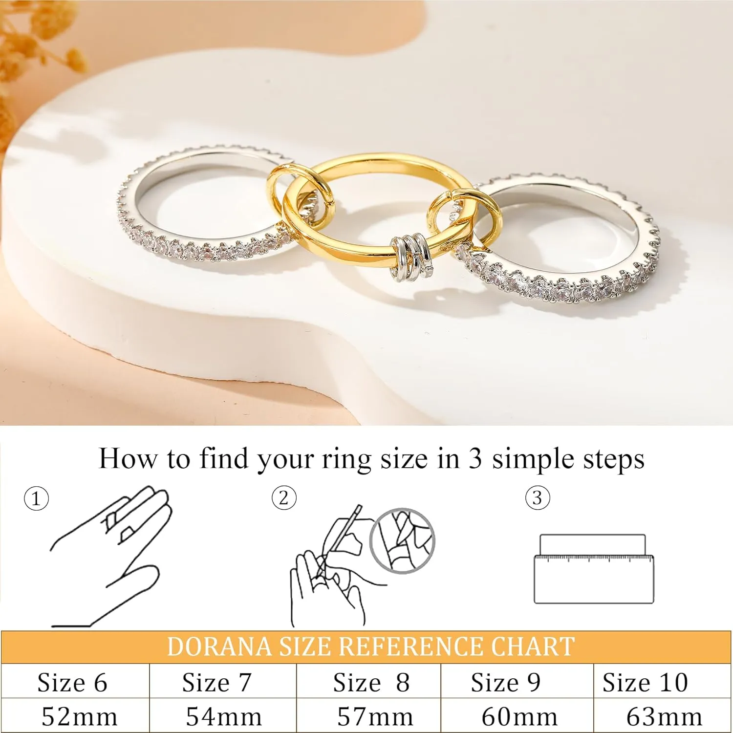 Sterling Silver Interlocked Stackable Rings for Women Mixed Thumb Ring Non Tarnish Multi Link Connected Ring Women Fidget Rings for Anxiety 6-10