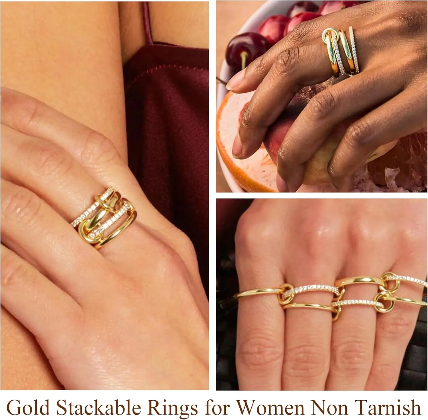 Sterling Silver Interlocked Stackable Rings for Women Mixed Thumb Ring Non Tarnish Multi Link Connected Ring Women Fidget Rings for Anxiety 6-10