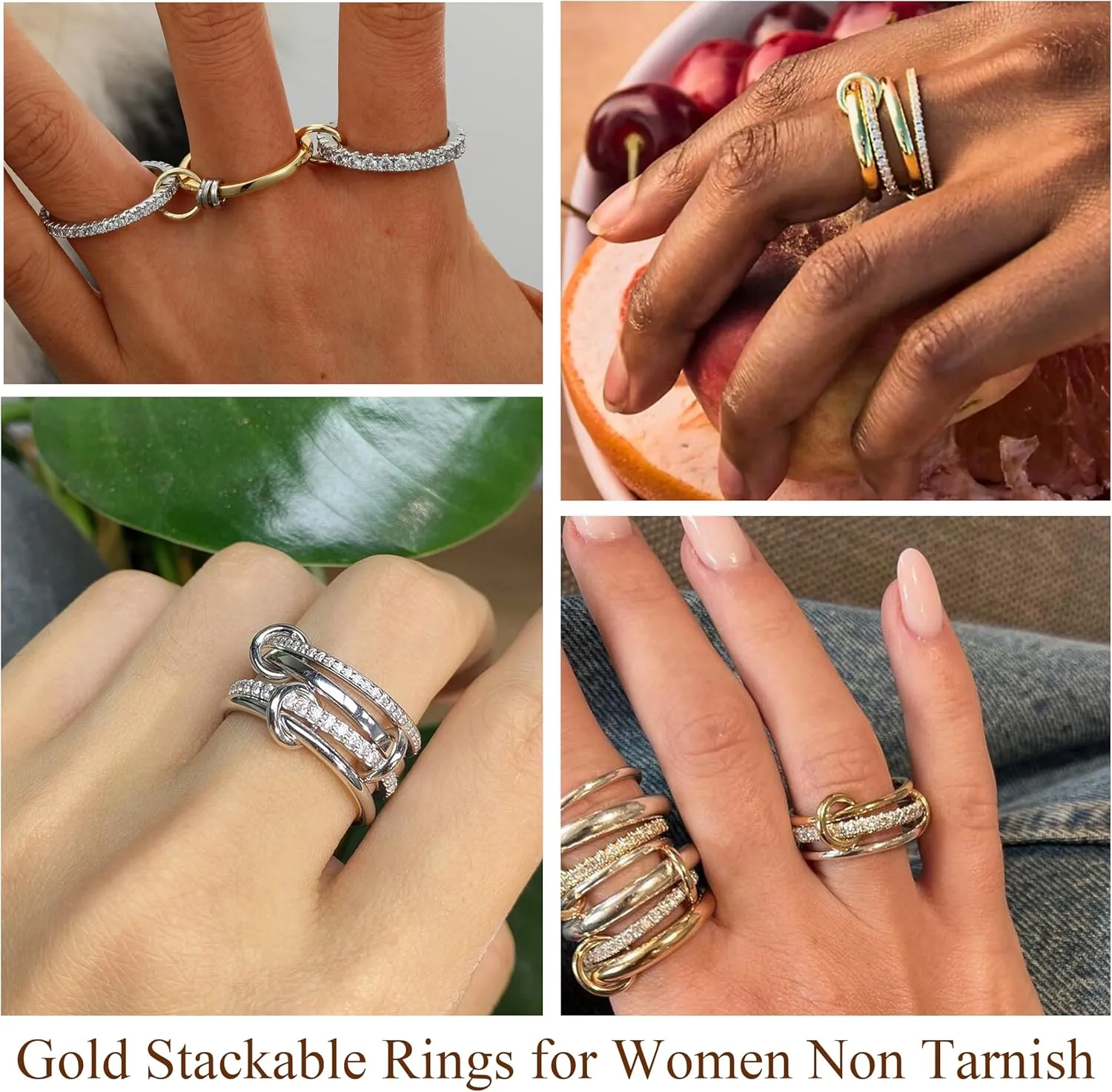 Sterling Silver Interlocked Stackable Rings for Women Mixed Thumb Ring Non Tarnish Multi Link Connected Ring Women Fidget Rings for Anxiety 6-10