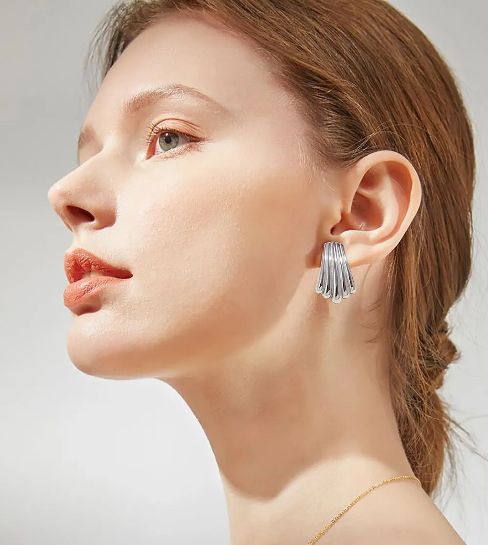 Stripe Sea Shell Dangle Stud Earrings for Women Stainless Steel Cat Dog Animal Paw Geometric Drop Dangling Studs Earring Fashion Christmas Jewelry Gifts Summer Beach