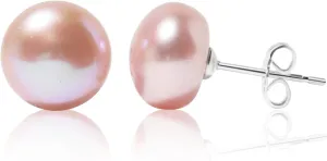 Stunning 10-11mm Grade AAA  Genuine Freshwater Cultured Pearl Stud Earrings in 925 Sterling Silver  Cream White, Pink, Lavender, and Peacock Black