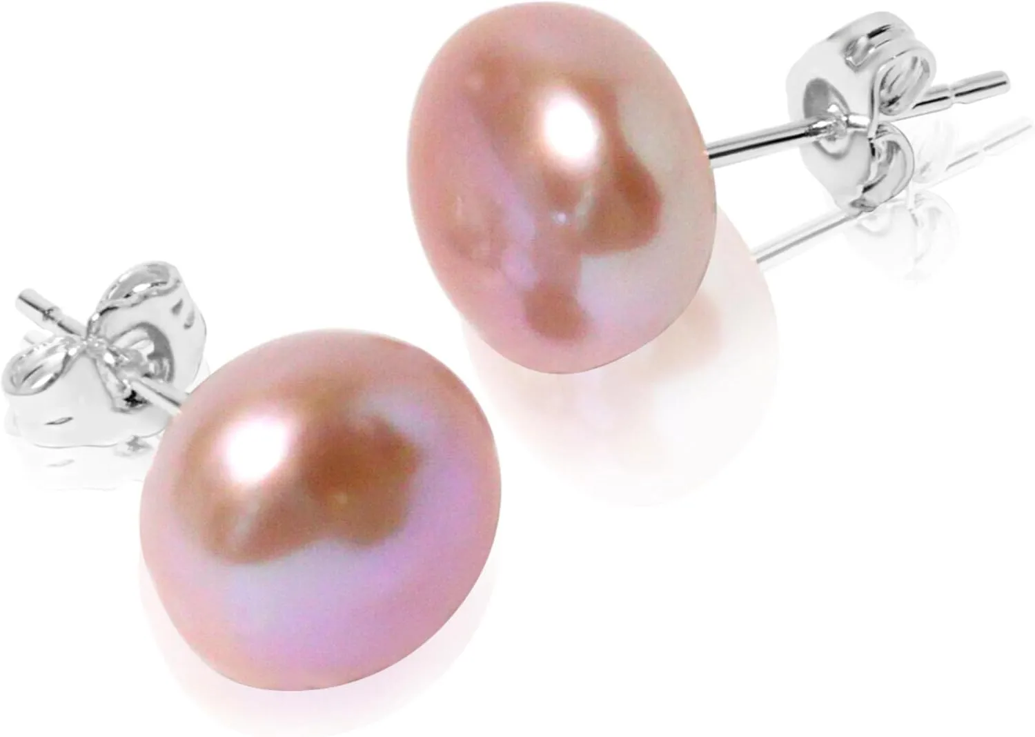 Stunning 10-11mm Grade AAA  Genuine Freshwater Cultured Pearl Stud Earrings in 925 Sterling Silver  Cream White, Pink, Lavender, and Peacock Black