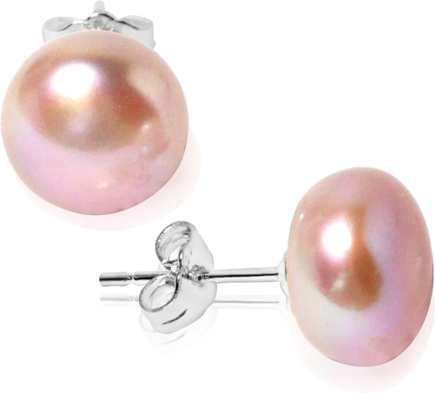 Stunning 10-11mm Grade AAA  Genuine Freshwater Cultured Pearl Stud Earrings in 925 Sterling Silver  Cream White, Pink, Lavender, and Peacock Black