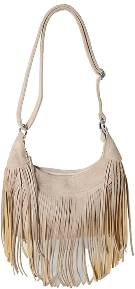 Stylish Suede Hobo Bag for Women Retro Shoulder Bag Large Capacity Tassel Hippie Crossbody Bag with Exquisite Fringe 2024