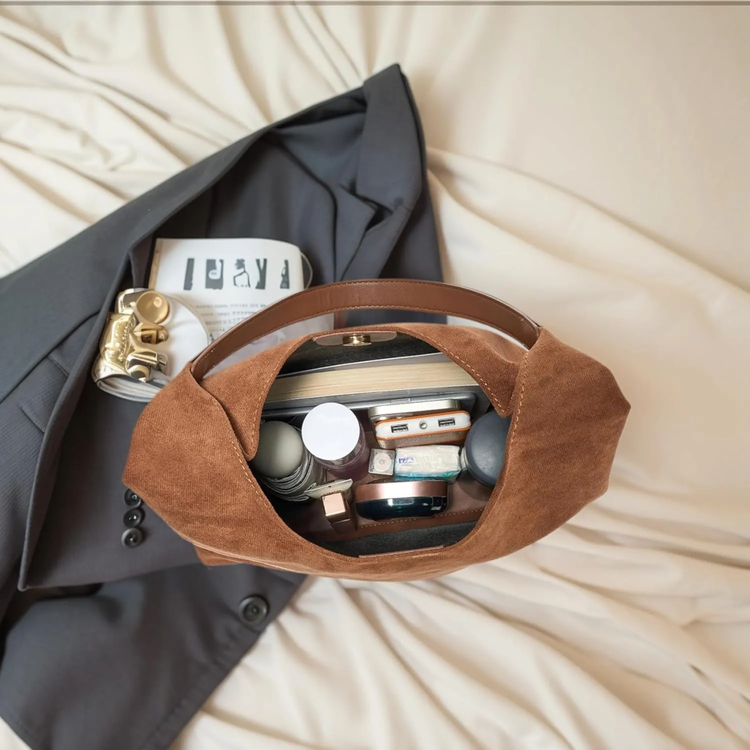 Suede Hobo Bags For Women Purse  Lightweight Large Suede Slouchy Shoulder Bag, Brown Suede Satchel Tote Bag Handbag