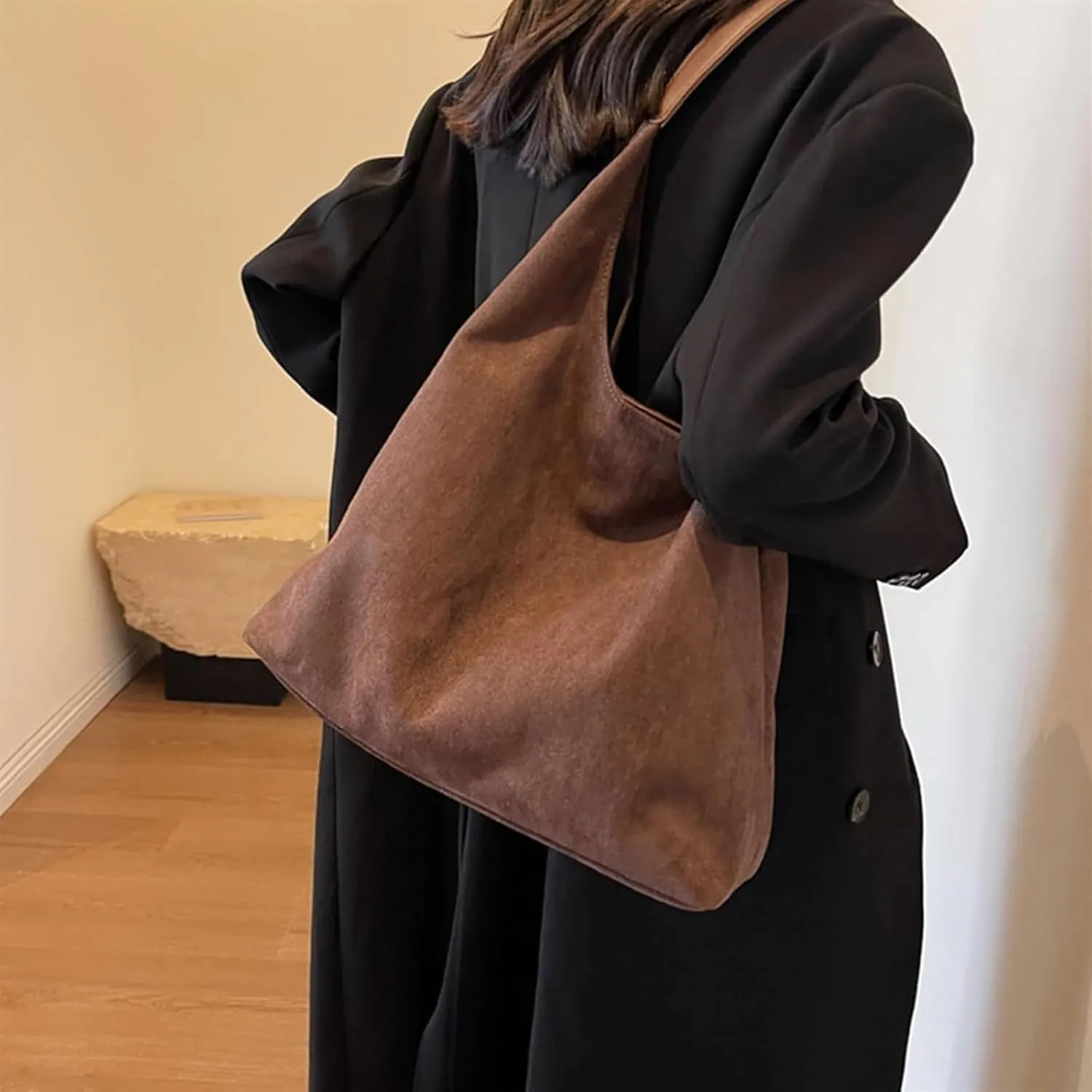 Suede Hobo Bags For Women Slouchy Bag Suede Purse Suede Tote Bag Large Brown Tote Handbag for Travel Shopping