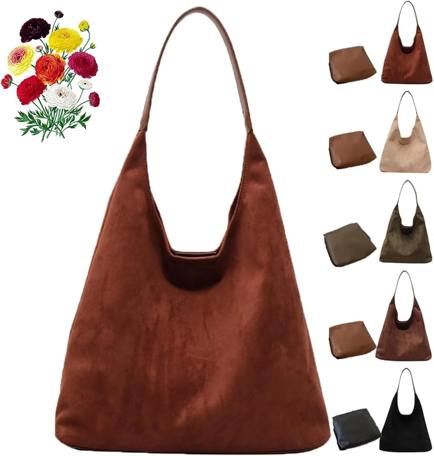 Suede Hobo Bags For Women Slouchy Bag Suede Purse Suede Tote Bag Large Brown Tote Handbag for Travel Shopping