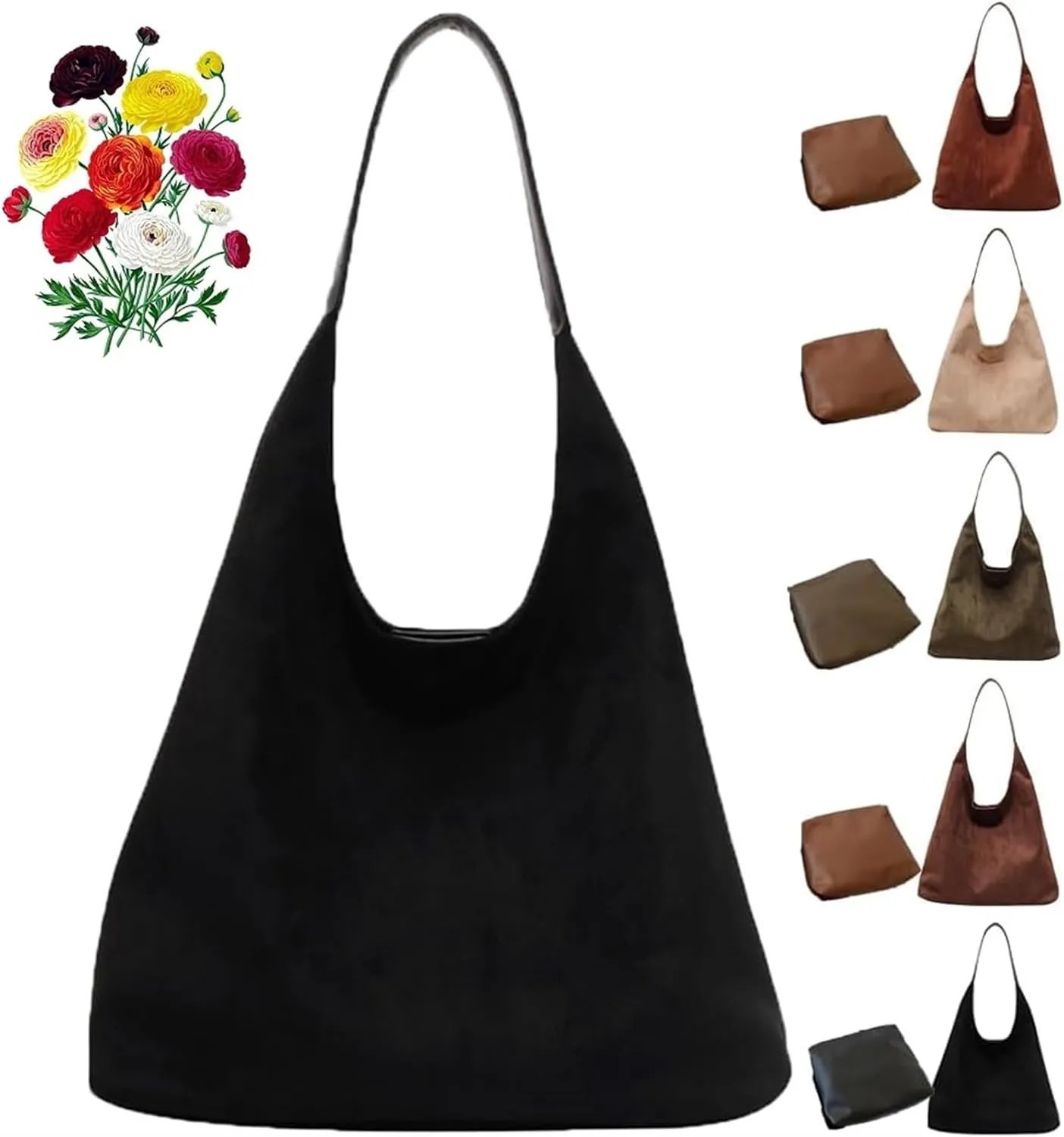 Suede Hobo Bags For Women Slouchy Bag Suede Purse Suede Tote Bag Large Brown Tote Handbag for Travel Shopping