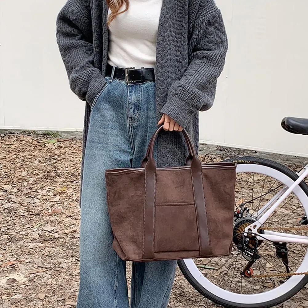 Suede Tote Bag for Women Large Capacity Winter Slouchy Purse Hobo Bag Suede Vintage Satchel Bag Simple Commute Bag
