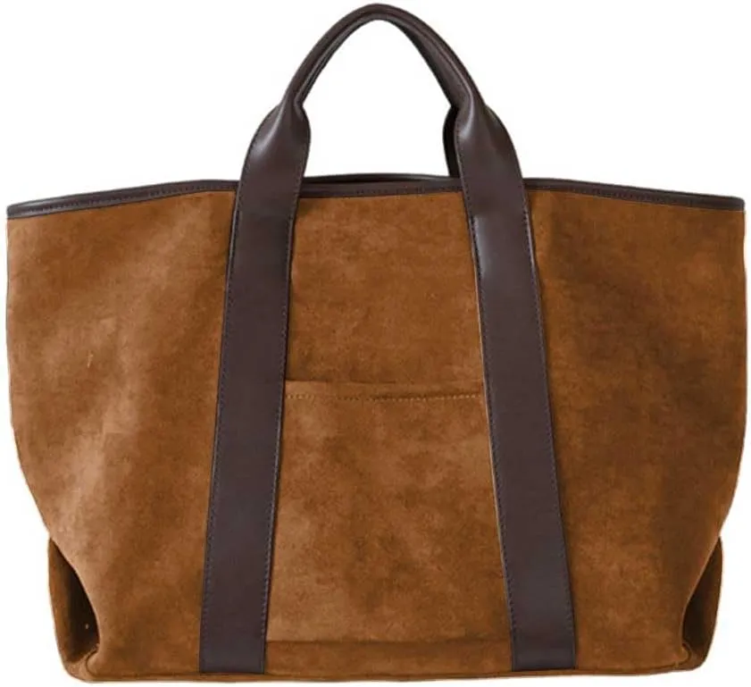 Suede Tote Bag for Women Large Capacity Winter Slouchy Purse Hobo Bag Suede Vintage Satchel Bag Simple Commute Bag