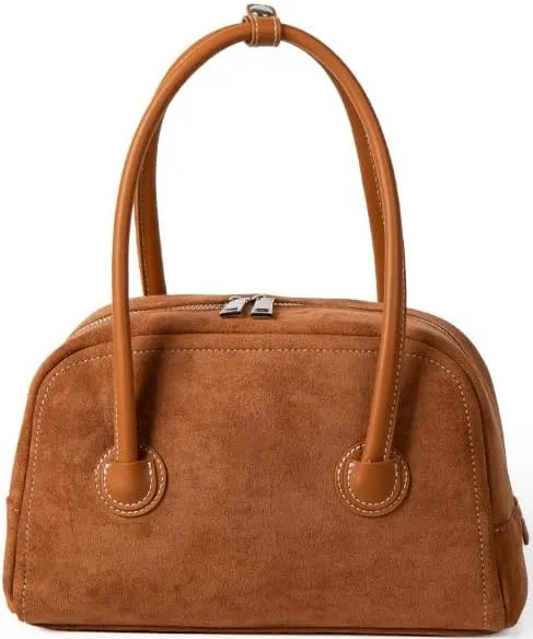 Suede Tote Bag for Women Vintage Suede Purse Top Handle Suede Handbags Trending Satchel Purses for Autum Winter (Brown)