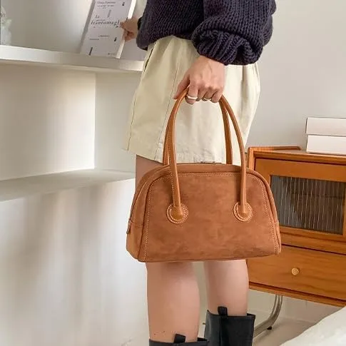 Suede Tote Bag for Women Vintage Suede Purse Top Handle Suede Handbags Trending Satchel Purses for Autum Winter (Brown)