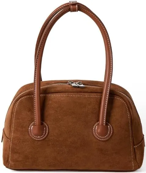 Suede Tote Bag for Women Vintage Suede Purse Top Handle Suede Handbags Trending Satchel Purses for Autum Winter (Coffee)