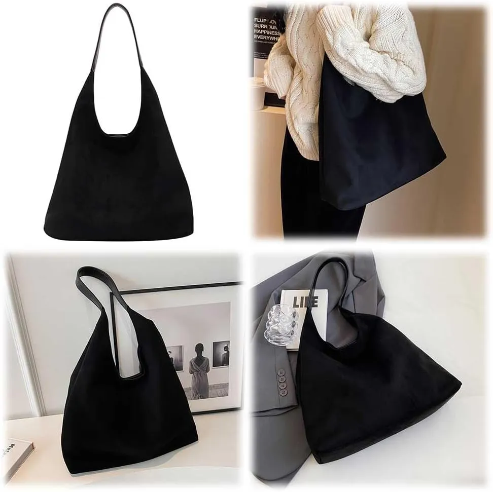 Suede Tote Bag for Women Work, Suede Hobo Bags, Vintage Top Handle Bag, Leather Tote Bag, Suede Slouchy Bag (Beige)
