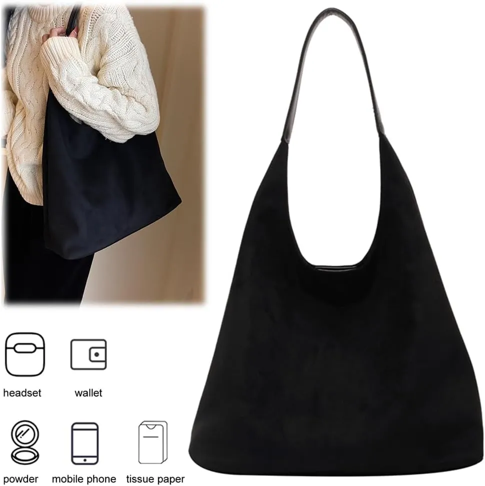 Suede Tote Bag for Women Work, Suede Hobo Bags, Vintage Top Handle Bag, Leather Tote Bag, Suede Slouchy Bag (Beige)