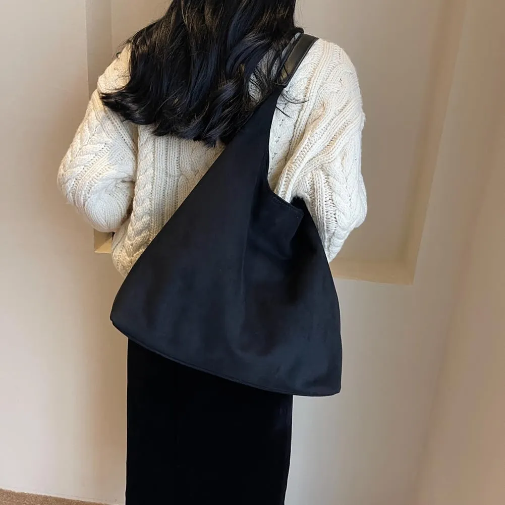 Suede Tote Bag for Women Work, Suede Hobo Bags, Vintage Top Handle Bag, Leather Tote Bag, Suede Slouchy Bag (Beige)