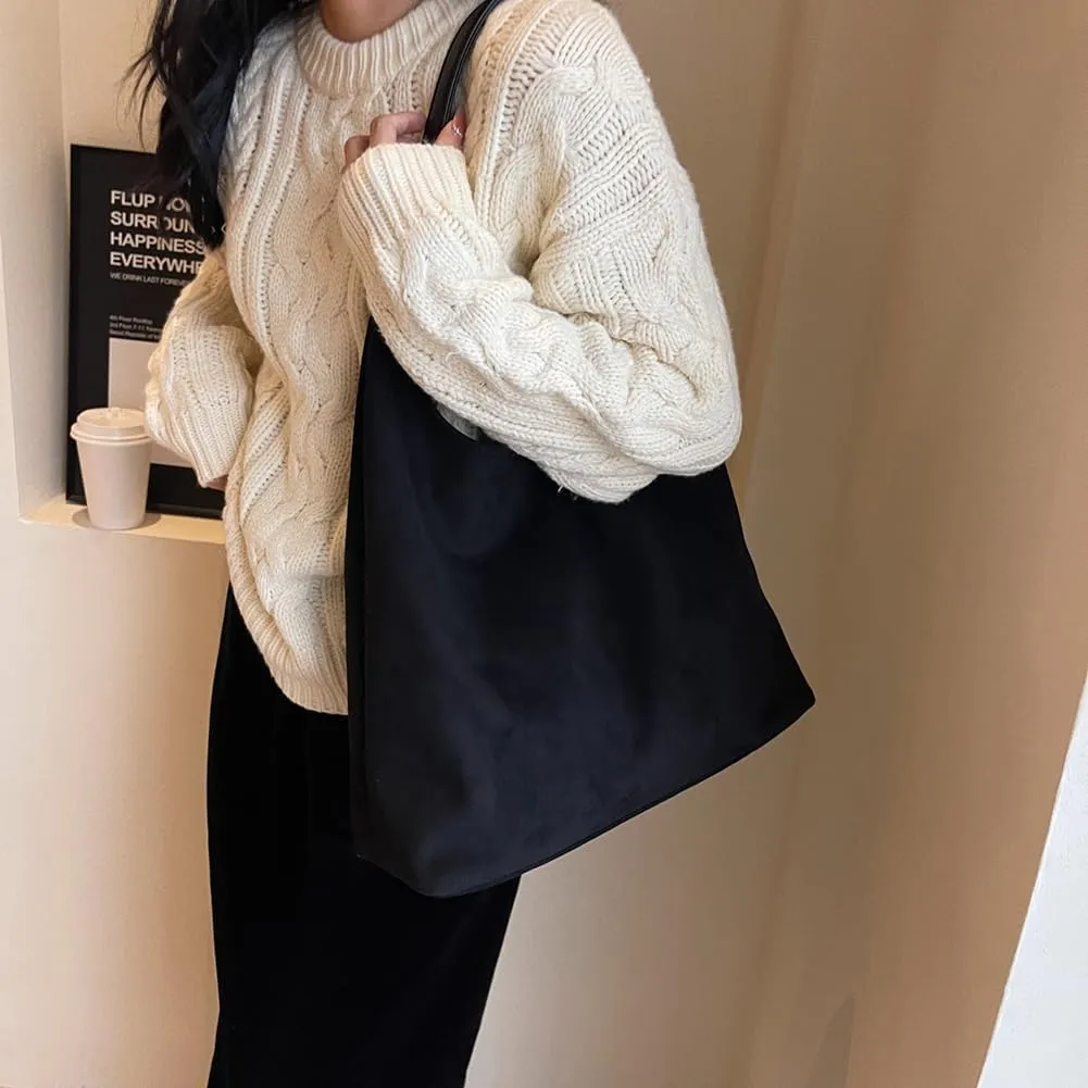 Suede Tote Bag for Women Work, Suede Hobo Bags, Vintage Top Handle Bag, Leather Tote Bag, Suede Slouchy Bag (Beige)