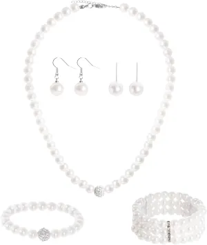SUMERSHA 5pcs Faux Pearl Jewelry Set for Women Simulated Pearls Rhinestone Necklace Earrings Bracelet for Party Wedding Accessories