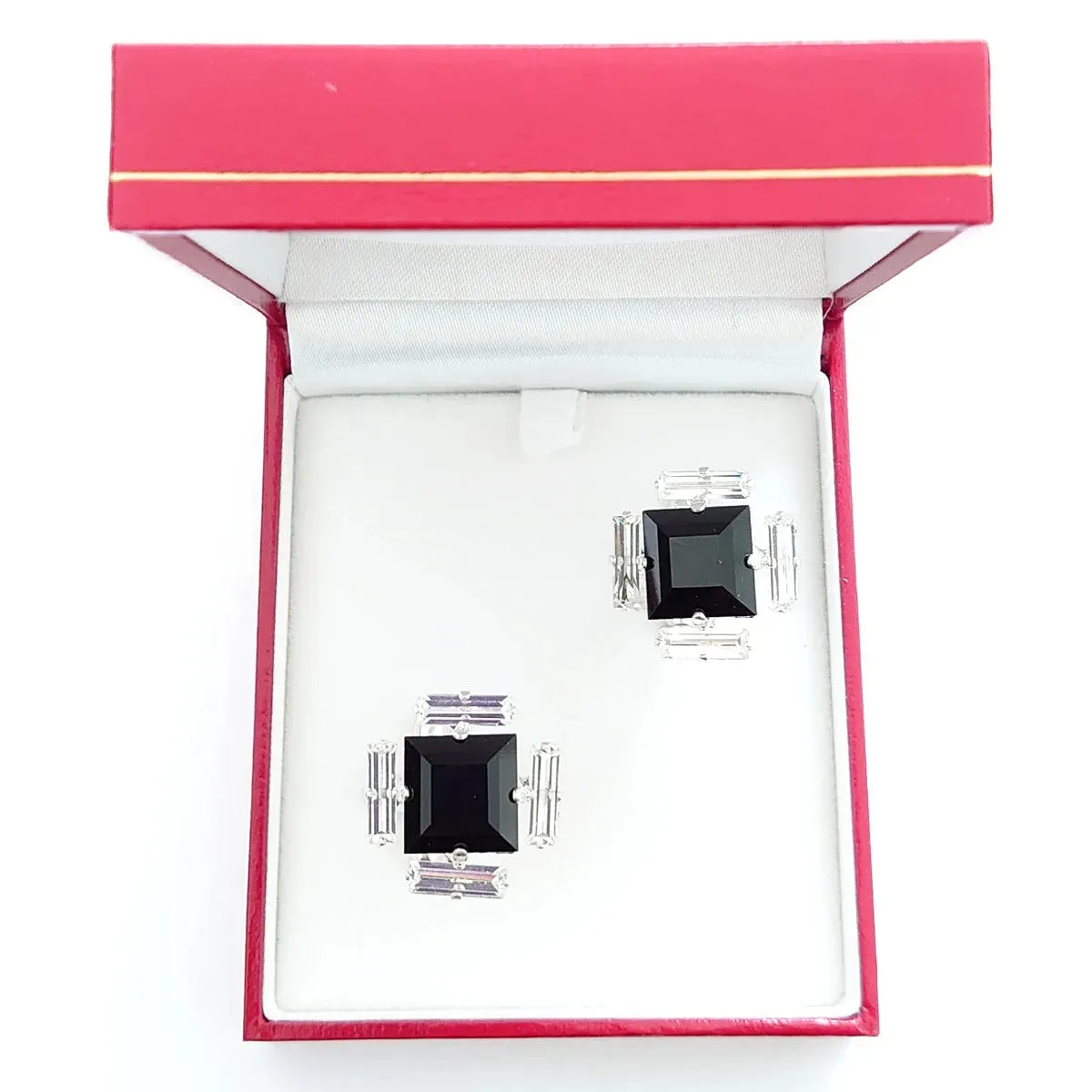 Swarovski Crystals Baguette Surround Square Cufflinks
