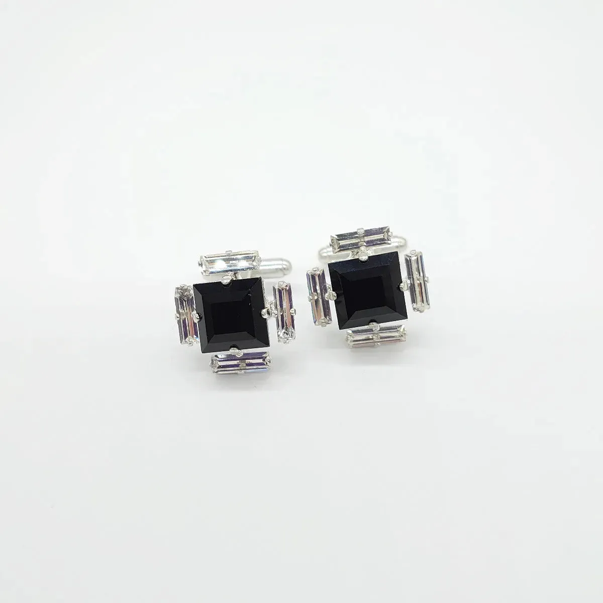 Swarovski Crystals Baguette Surround Square Cufflinks