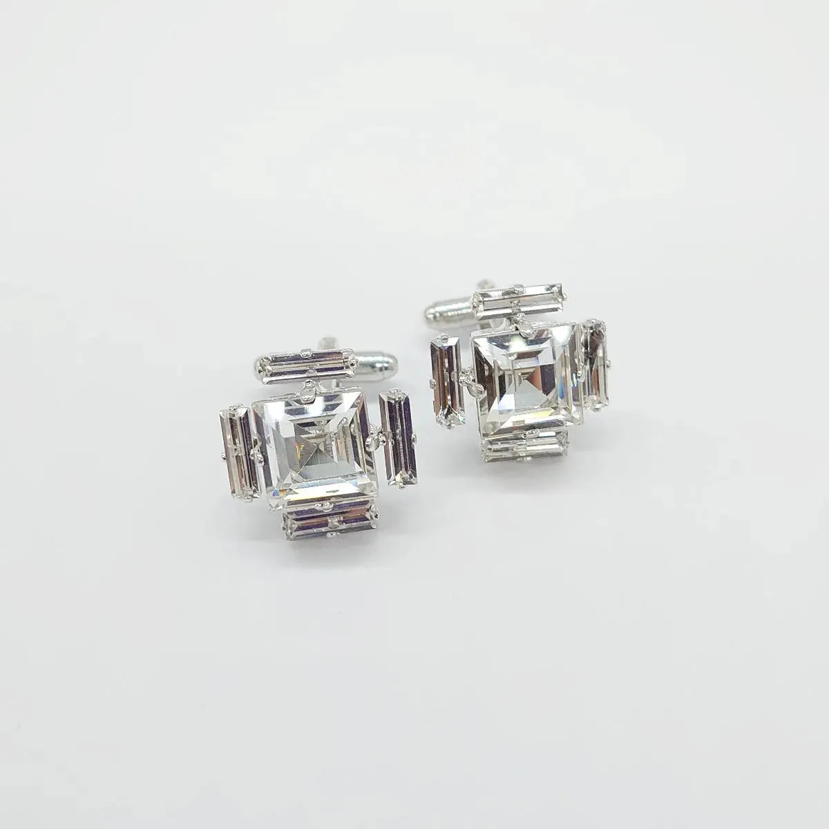 Swarovski Crystals Baguette Surround Square Cufflinks