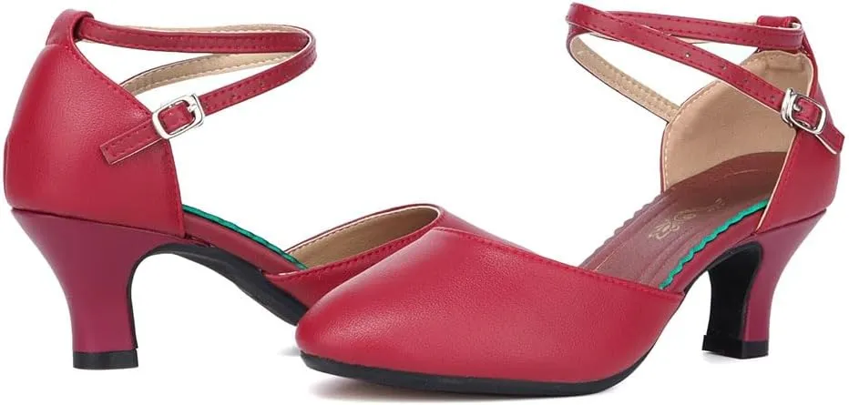 SWDZM Ballroom Dance Shoes Women Low Heel Closed Toe Latin Salsa Tango Character Practice Dance Shoes,Model DY-Leather-ZK
