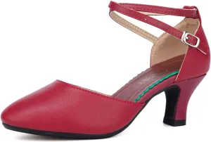 SWDZM Ballroom Dance Shoes Women Low Heel Closed Toe Latin Salsa Tango Character Practice Dance Shoes,Model DY-Leather-ZK