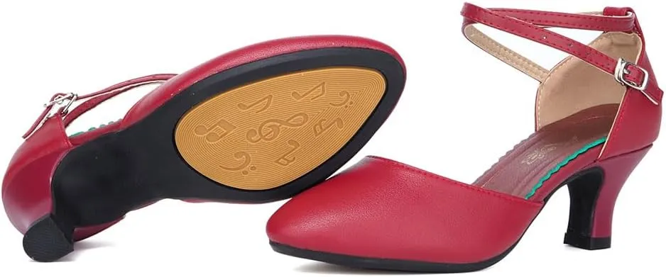 SWDZM Ballroom Dance Shoes Women Low Heel Closed Toe Latin Salsa Tango Character Practice Dance Shoes,Model DY-Leather-ZK