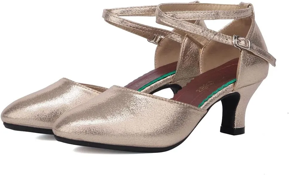 SWDZM Closed Toe Latin Ballroom Dance Shoes Women Salsa Bachata Dance Shoes Low Heel