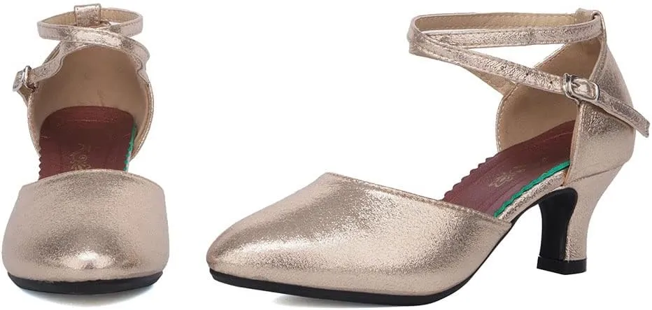 SWDZM Closed Toe Latin Ballroom Dance Shoes Women Salsa Bachata Dance Shoes Low Heel