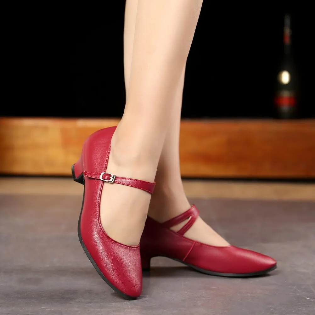 SWDZM Womens Ballroom Dance Shoes Closed Toe Latin Salsa Character Tango Practice Dancing Shoes