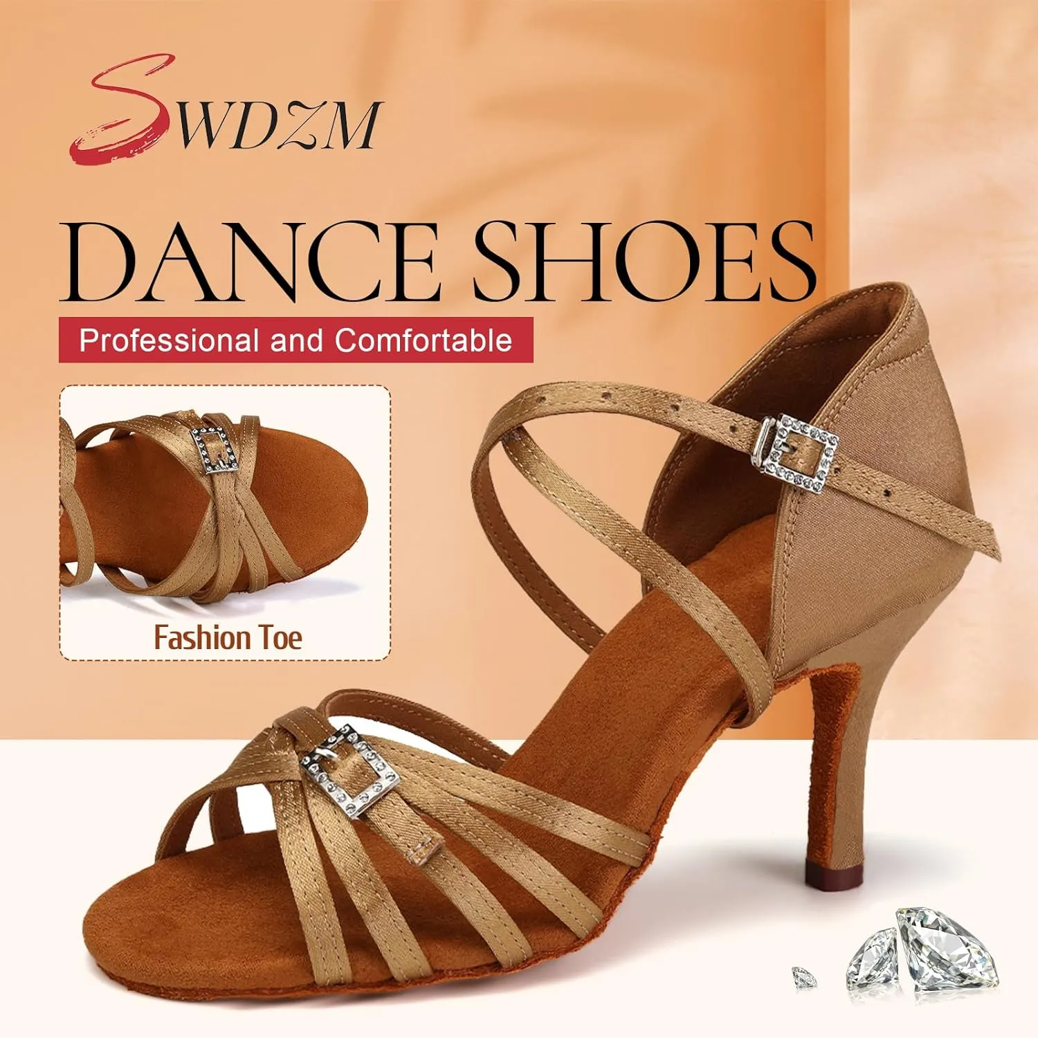 SWDZM Womens Latin Dance Shoes Satin Professional Ballroom Salsa Bachata Performance Practice Dancing Shoes