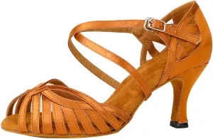 SWDZM Women's Latin Dance Shoes Satin Professional Ballroom Salsa Practice Performance Dance Shoes,Model-YCL380,